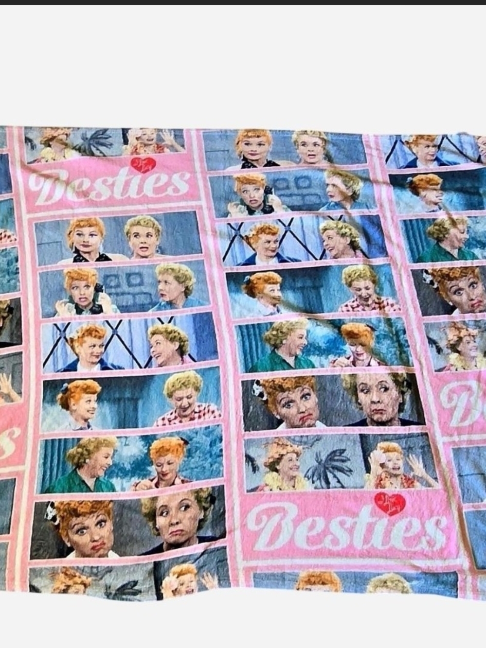 Besties I Love Lucy Pink & Blue Graphic Throw Blanket by